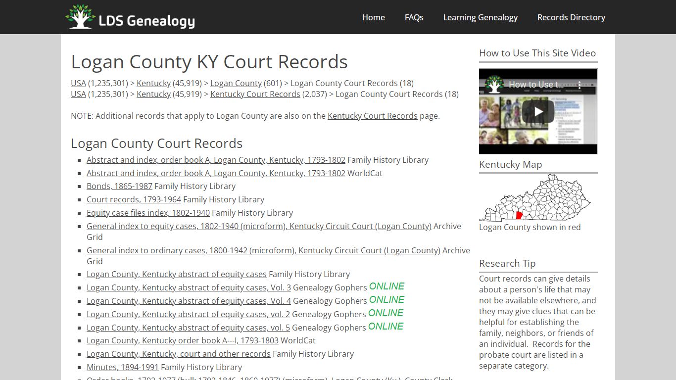 Logan County KY Court Records - LDS Genealogy